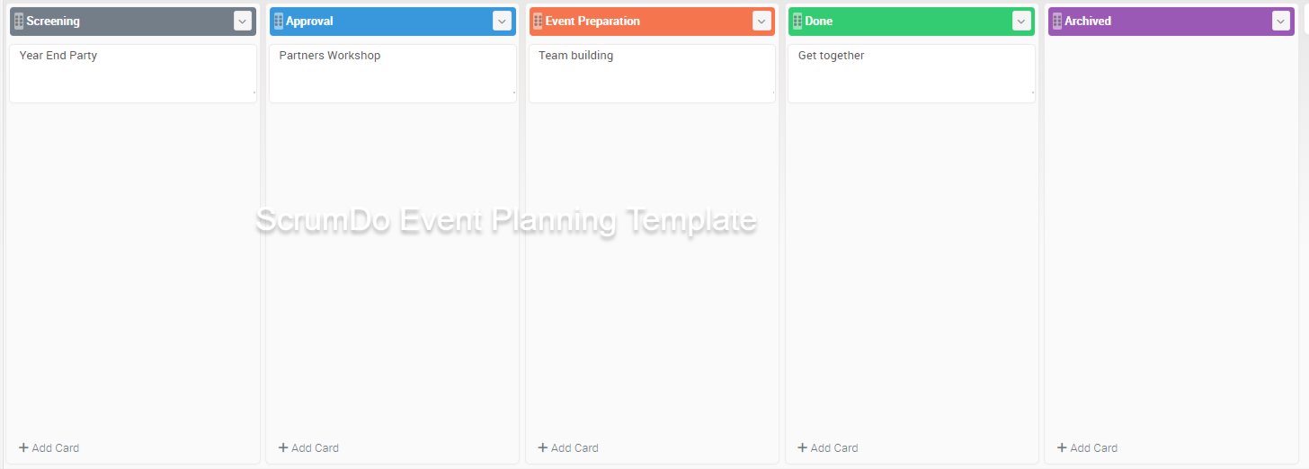 Event Planning Board Template ScrumDo Templates